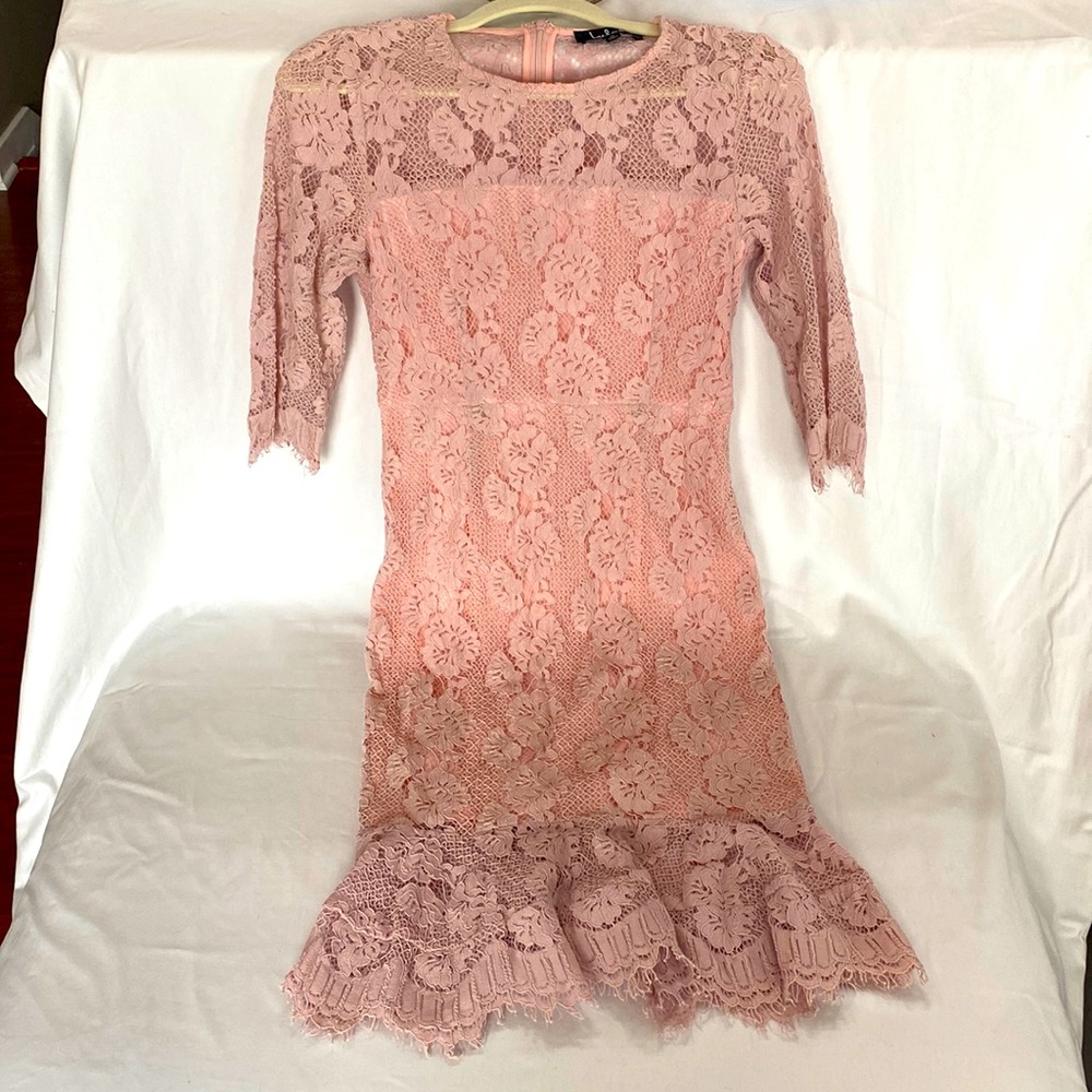 Lulus Blush Lace Tea Dress